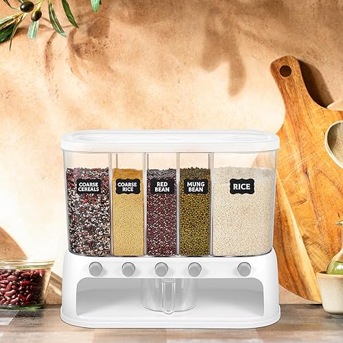 Miniatura 7 de Mifoci Dispensador de cereales para encimera de granos de frijol, dispensador de alimentos secos con taza medidora de 22 libras, recipiente