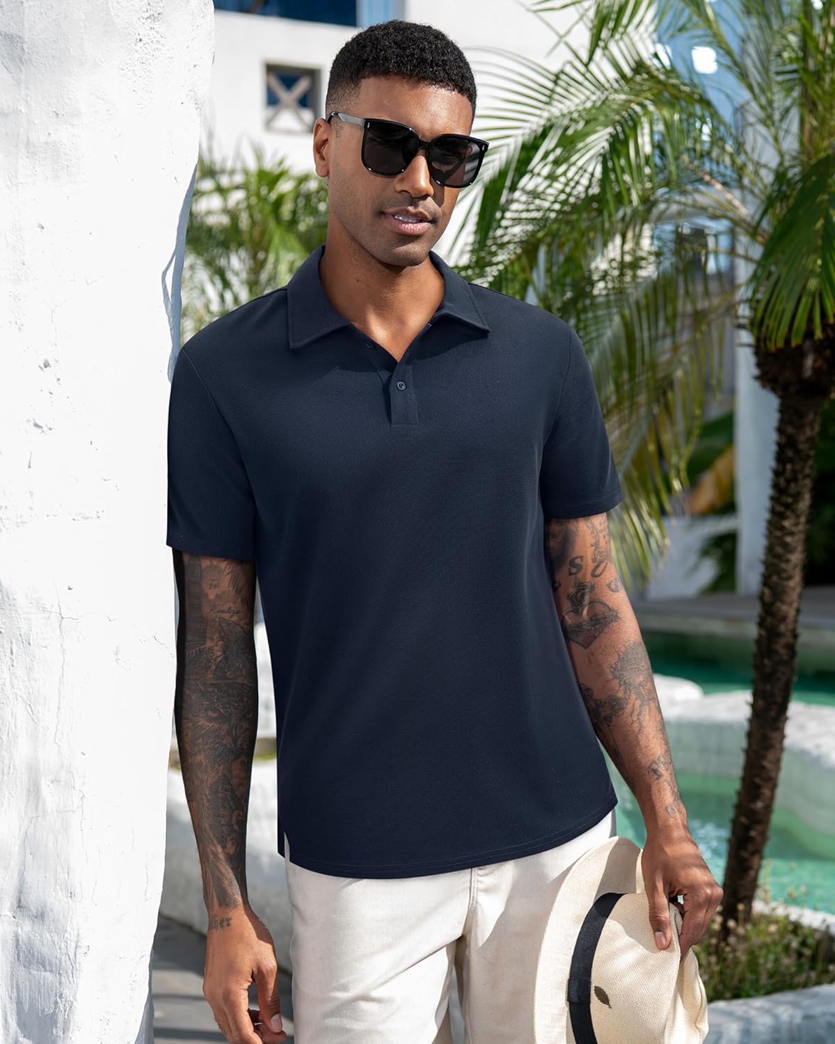 J.VER Mens Polo Shirts Short Sleeve Waffle Knit Textured Shirt Classic Casual Collared Golf Polo Shirt - Image 2