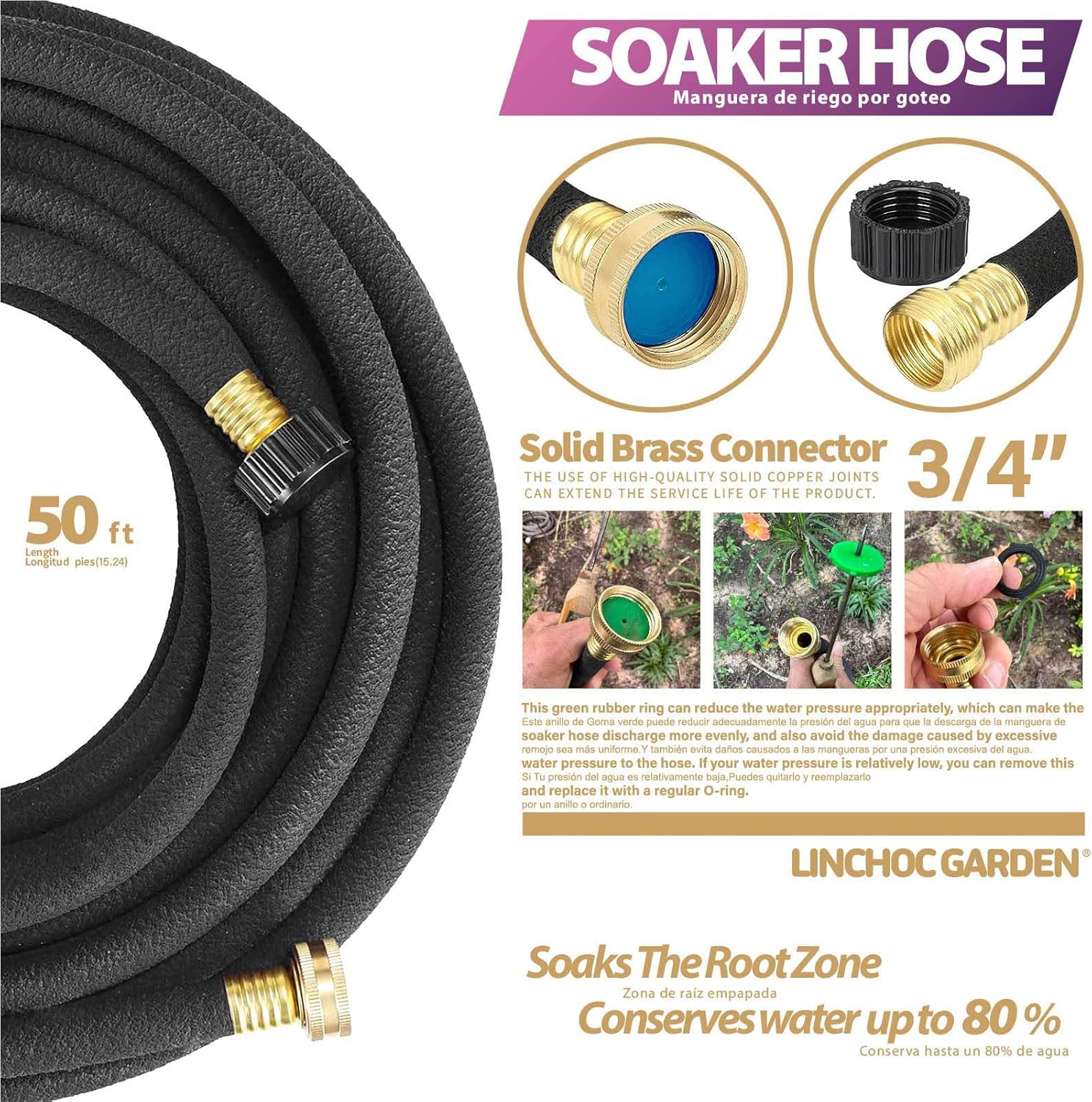 1/2 Inch 50FT Soaker Hose - Lightweight Flexible Design for Large Spaces | Eco-Friendly & Root-Targeted Watering
