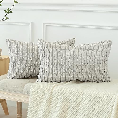 Miniatura 5 de OTOSTAR Paquete de 2 fundas de almohada decorativas de pana suave de 16 x 24 pulgadas, fundas de almohada bohemias a rayas para sofá, cama,