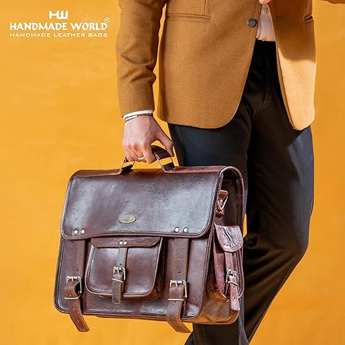Miniatura 5 de Handmade World Bolsas de mensajero de cuero para hombres y mujeres de 15 pulgadas, maletín para computadora portátil (11 x 15 pulgadas)