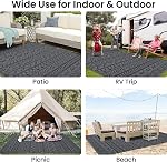 OLANLY Rug extérieur étanche 8x10 ft, Rug extérieur en plastique réversible, motif géométrique Grande zone extérieure Rug de pont pour RV, Patio, Cour arrière, Pique-nique, Plage & Camping noir et gris