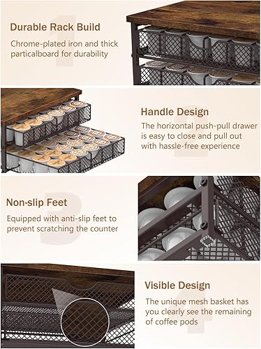 Miniatura 3 de MOOACE Soporte para cápsulas de café para portavasos K, cajón de cápsulas de café para mostrador, almacenamiento K-Cup de 2 niveles con cestas