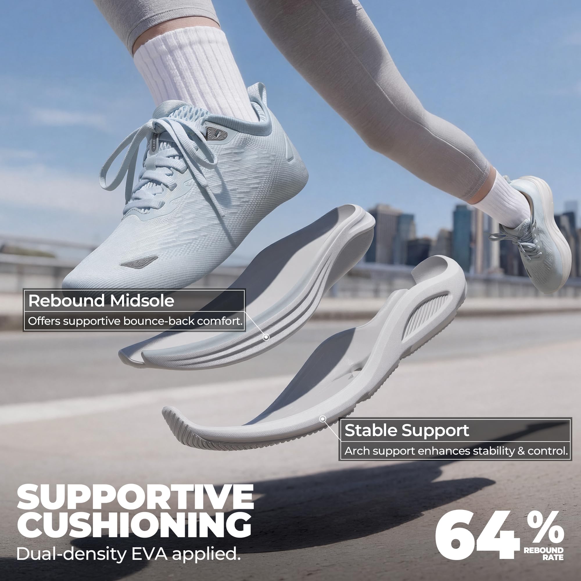 ALLSWIFIT Damskie buty do chodzenia, poduszka do biegania, tenisówki, antypoślizgowe, wygodne, oddychające, trening, siłownia, sport, sportowe, modne trampki, NIEBIESKI, 40 EU