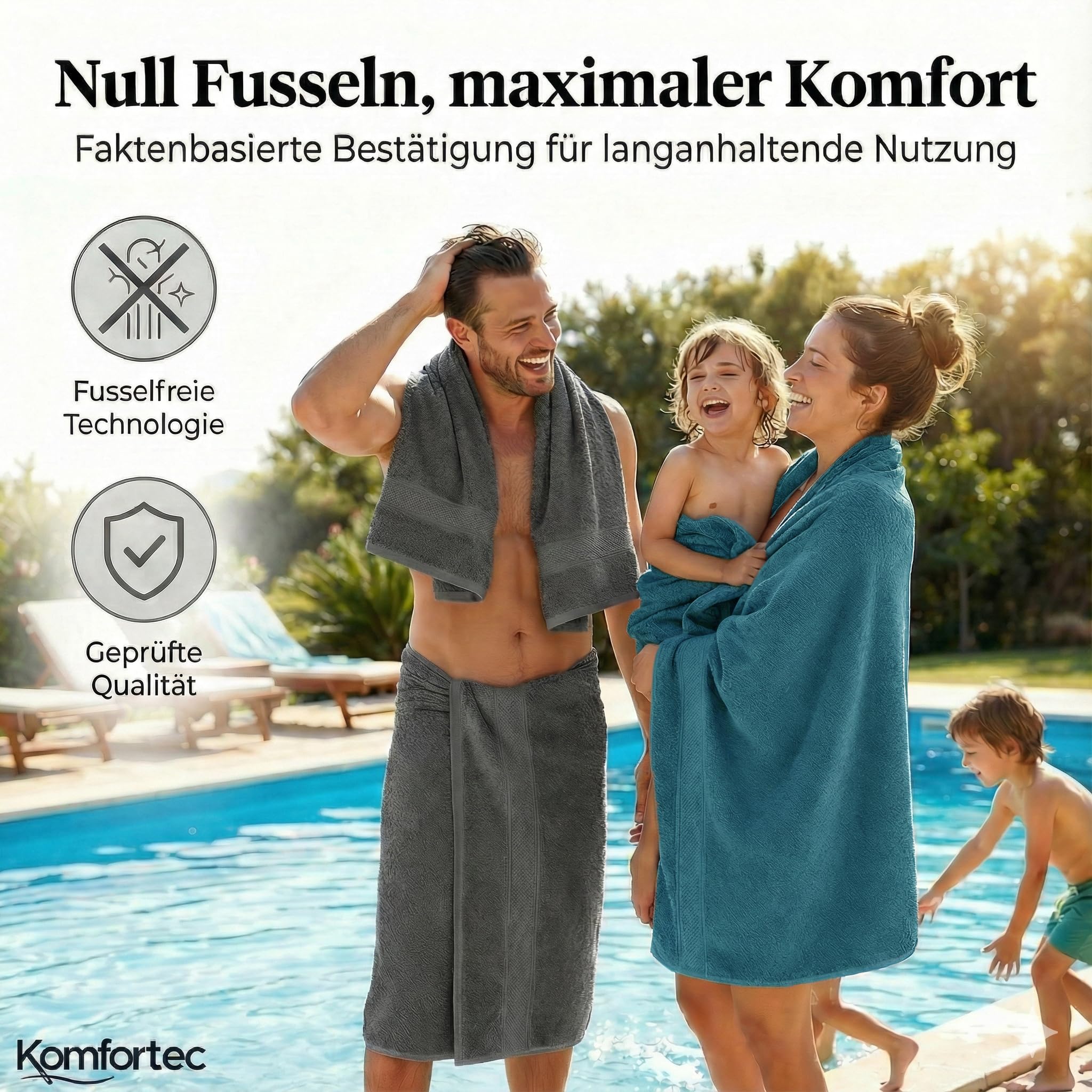 Komfortec 8er Handtücher Set, 4 Badetücher 70x140 cm & 4 Handtücher 50x100 cm, 100% Baumwolle Frottee, Flauschig und Saugstark,Anthrazit/Türkis