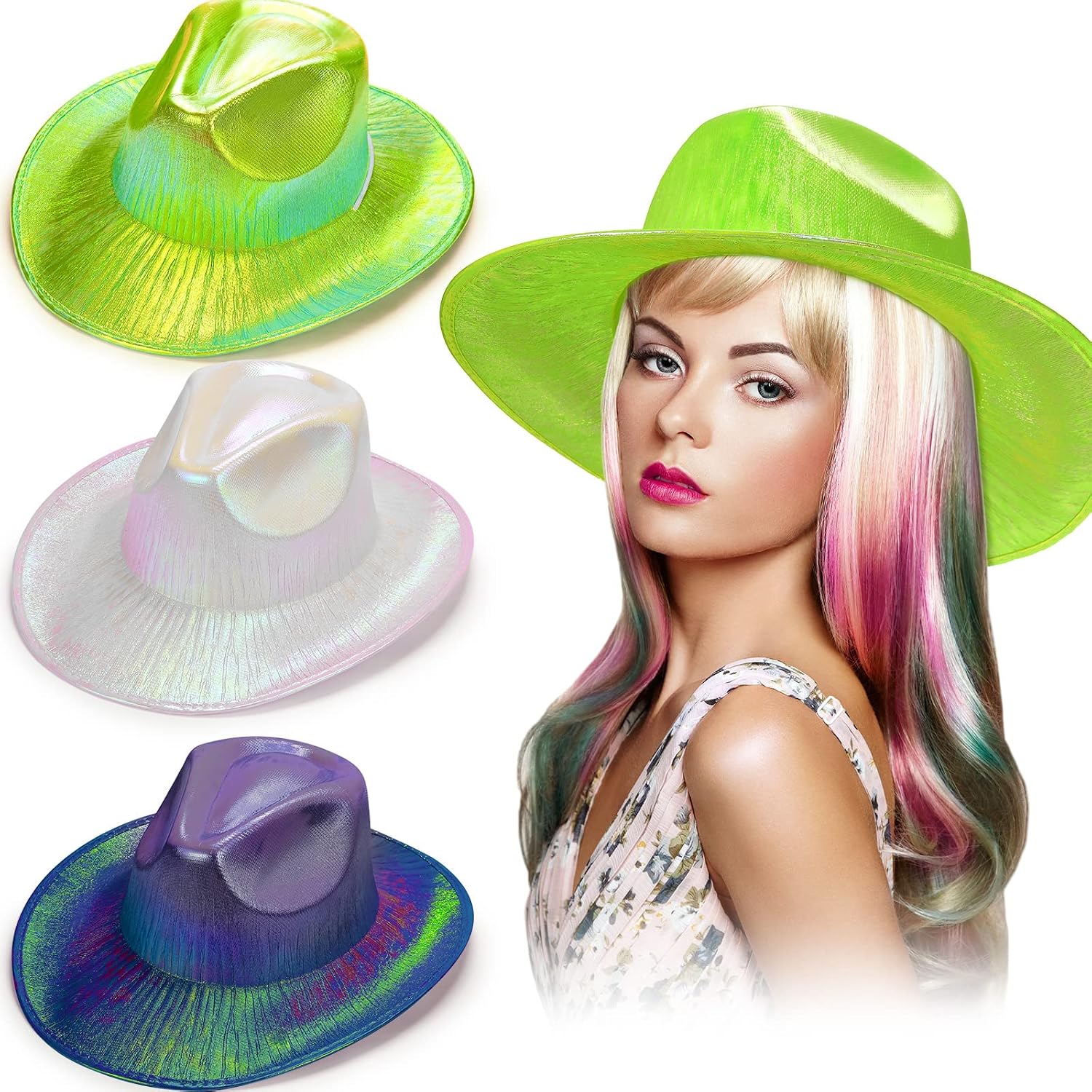 Buy 3 Pieces Holographic Cowboy Hat 