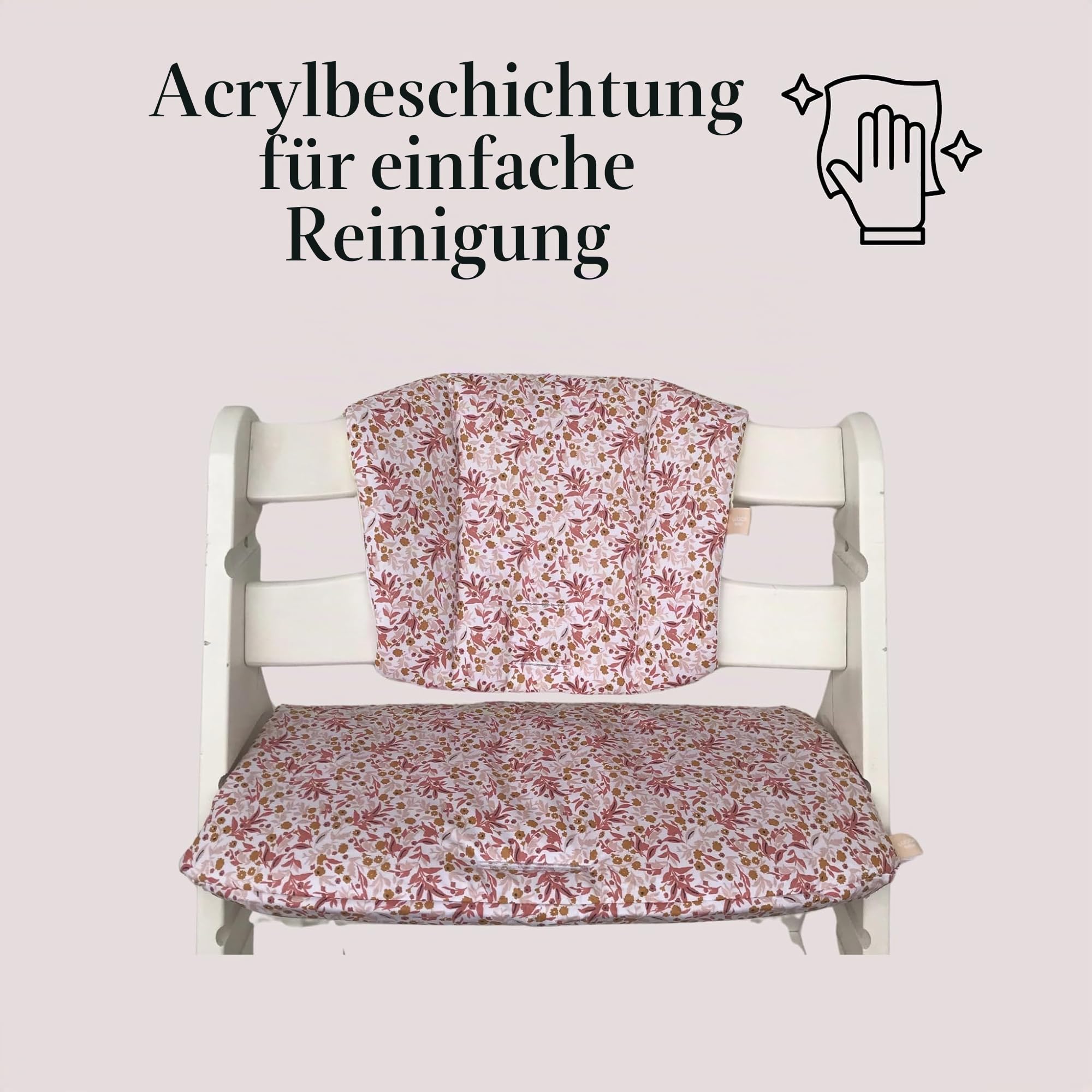 Hochstuhl-Sitzkissen, Einfache Reinigung, rutschfest, Kompatibel mit Hauck Alpha und ähnlichen Hochstühlen, Blumen Rosa