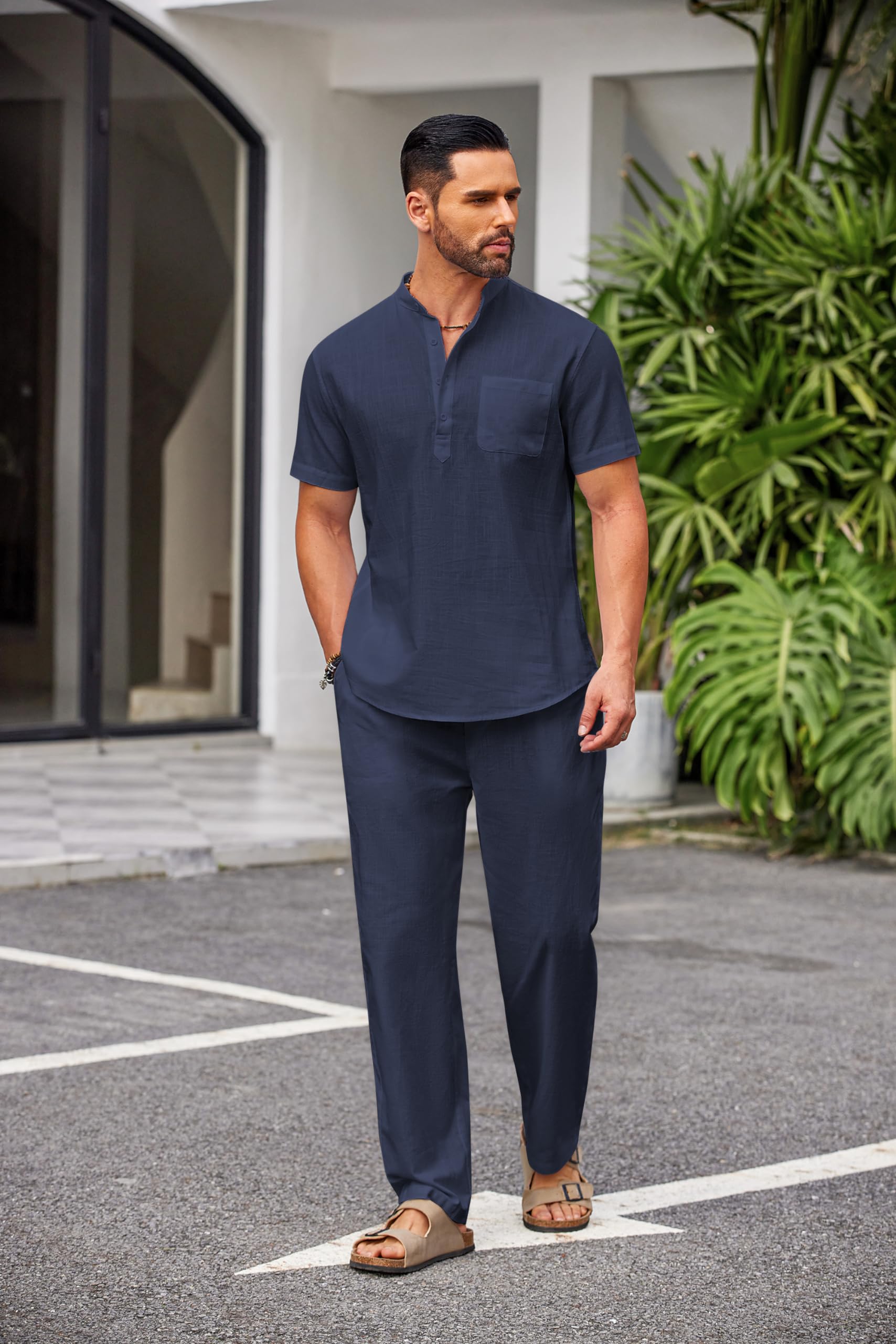 COOFANDY Ztj009235 ensemble coton lin homme 2pc Homme (lot de 2)