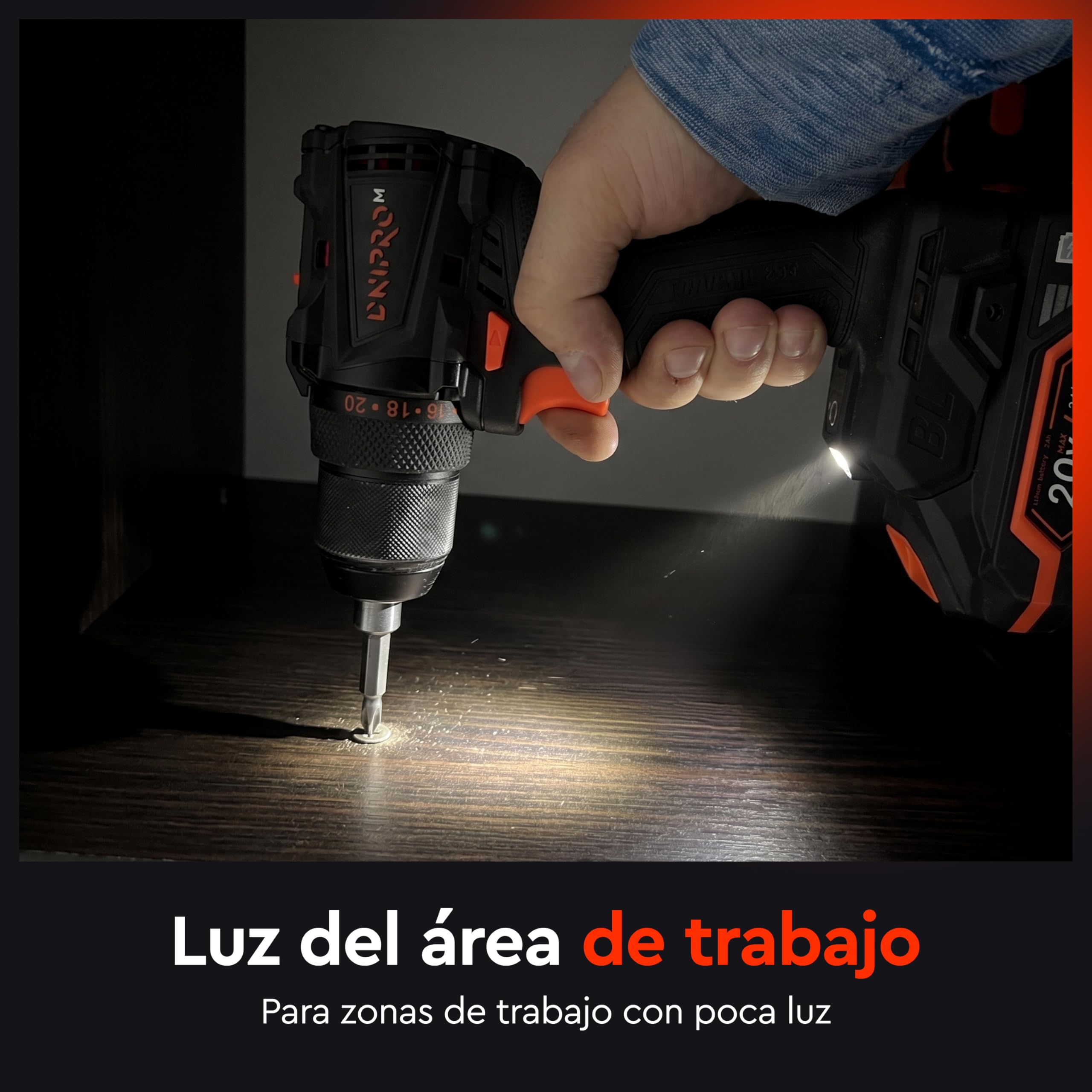 Taladro Atornillador Brushless 20V 50 Nm con Batería 2.0 Ah, Cargador Rápido, Portabrocas Metálico 13 mm y Maletín, Taladro Inalámbrico para Bricolaje – CD-200BC KIT