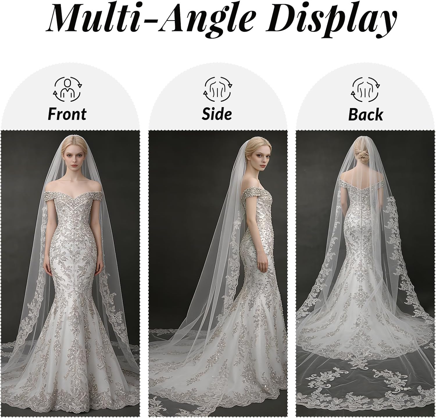 Women's Wedding Veils 1 Tier Lace Long Train Bridal Veil with Comb,Ivory