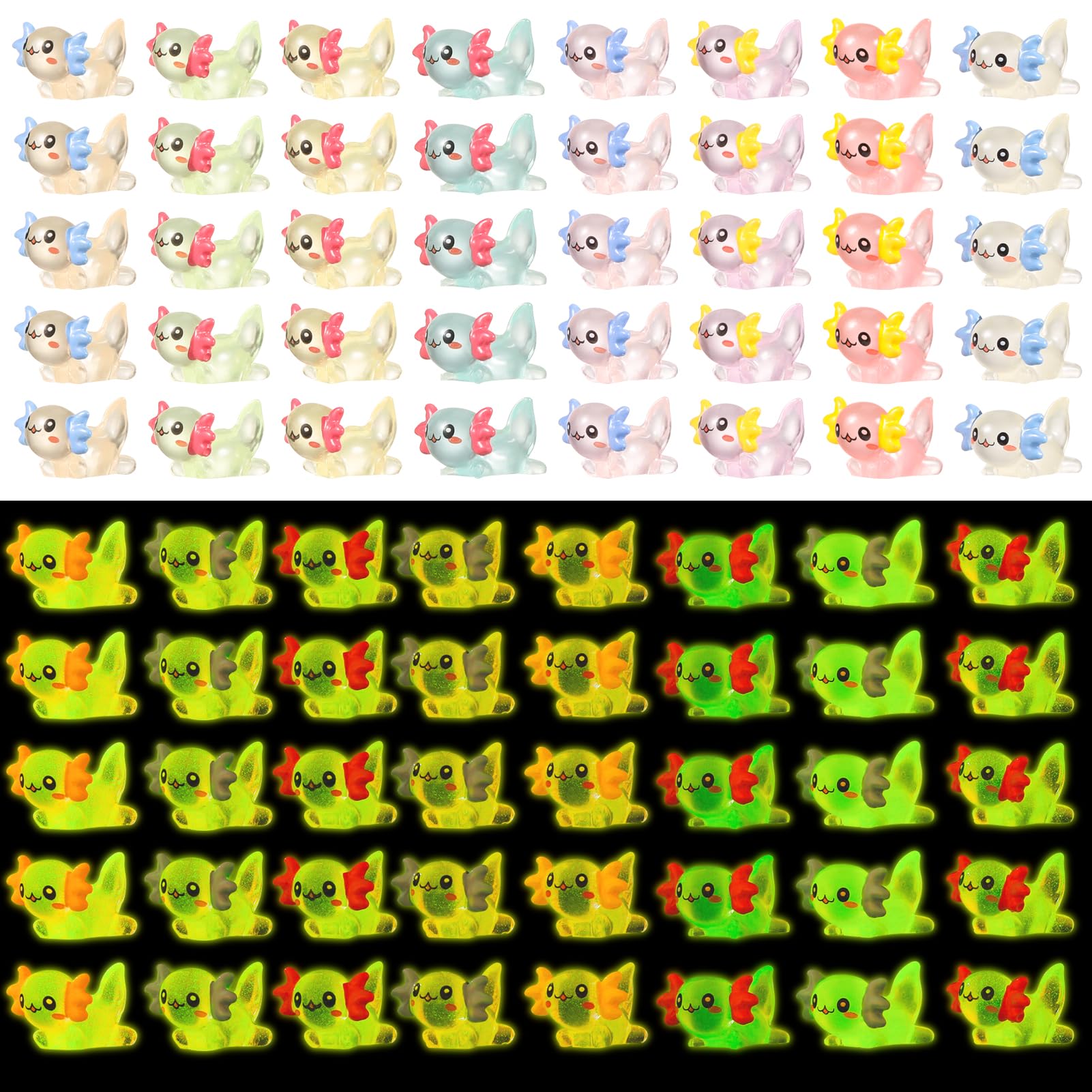 Wedding Pails 80 Pcs Mini Luminous Axolotl, Glow in The Dark Axolotl Miniature Animal Figures Tiny Resin Ornament for Fairy Garden Landscape Aquarium Dollhouse Garden