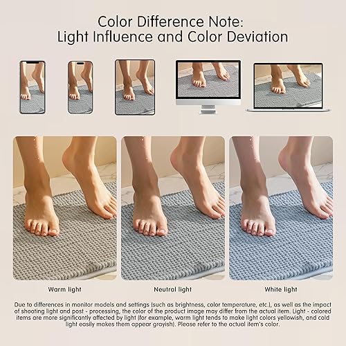 Miniatura 8 de Subrtex - Alfombra de baño de chenilla suave y corto felpa, antideslizante, absorbente de agua, alfombra de ducha de secado rápido, lavable en