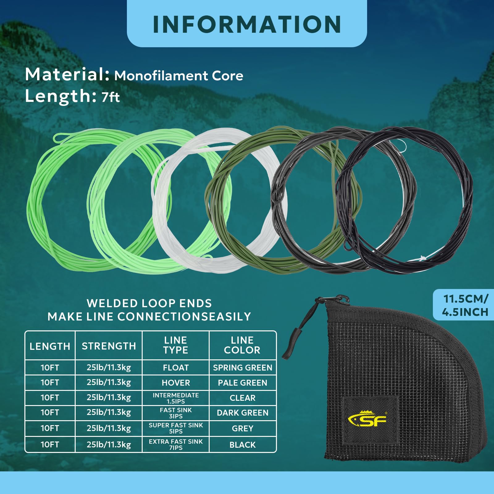 SF Pesca a Mosca Poly-coated Leader Anima in Monofilamento Linea Leader Linea di Mosca per 7' Trota e 10' Salmone, 7FT/10FT Galleggiante Hover Intermedia IPS3/5/7