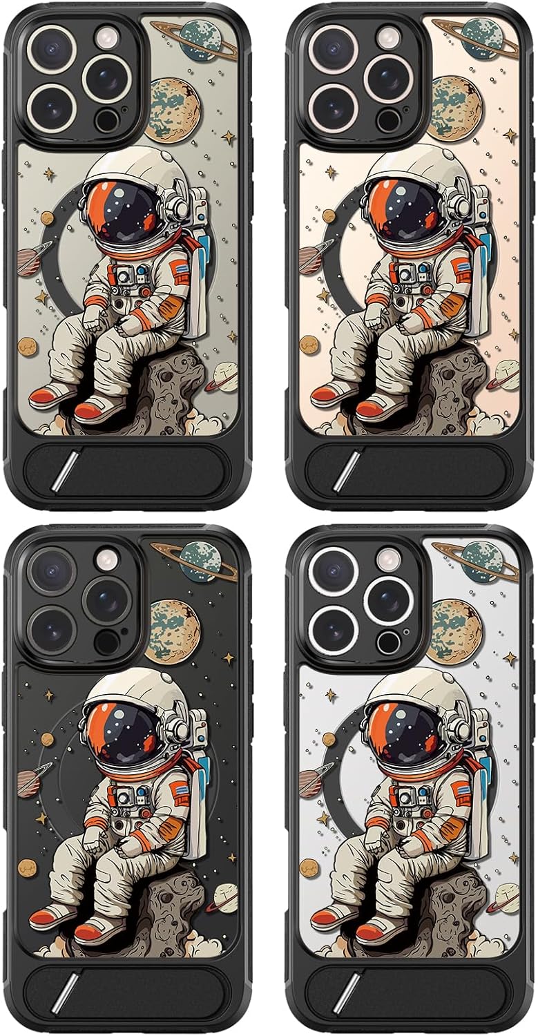 Bouvardia for iPhone 16 Pro Max Case - Multi-Scenario Kickstand & Cosmic Astronaut Pattern - Compatible with Magsafe - Aesthetic Cute Design for Women and Girls - Image 6
