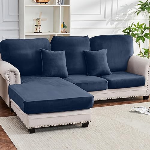 Miniatura 27 de Funda para sofá, funda de cojín de terciopelo elástico de 2 piezas, funda elástica lavable para asiento o respaldo, fundas de asiento de sofá para