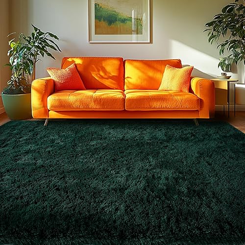 Green Area Rug for Living Room: 6x9 Fluffy Shag Carpet-Modern Fuzzy Furry Plush Soft Rugs for Kids Girls Room,Shaggy Rug for Living Room,Bderoom,Dorm Home Decor(6x9 Feet,Green)