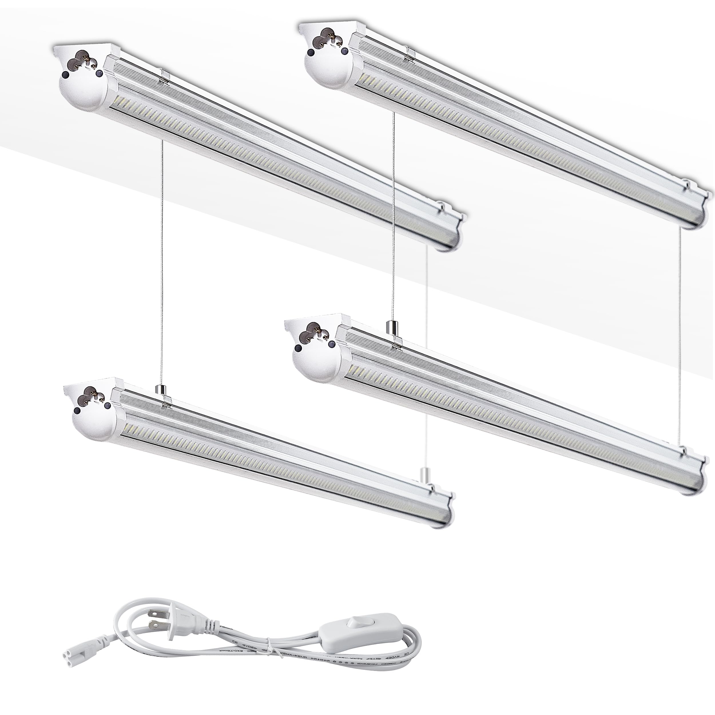 4Pack 8FT LED Shop Light Garage Lights,100W 6000K 15000LM White Light,Hanging/Surface Mount,Plug and Play,Super Bright T8 Tube Light,Linkable LED Shop Lights for Warehouse Workshop Basement