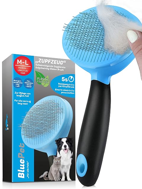 BluePet Cepillo Autolimpiante Perros Gatos Pelo Largo, Contra Subpelo Nudos
