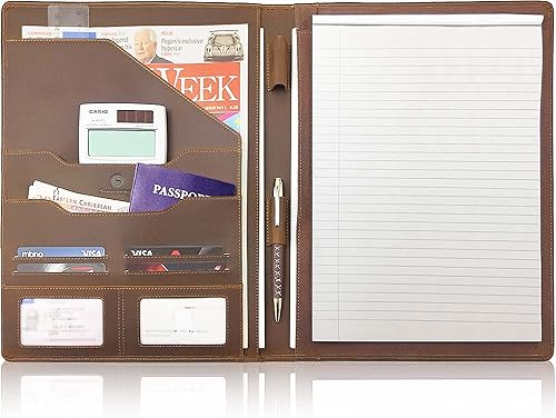 Cartera de cuero profesional para hombres y mujeres Carpeta de cuero para currículum - Organizador de documentos de entrevista y soporte para