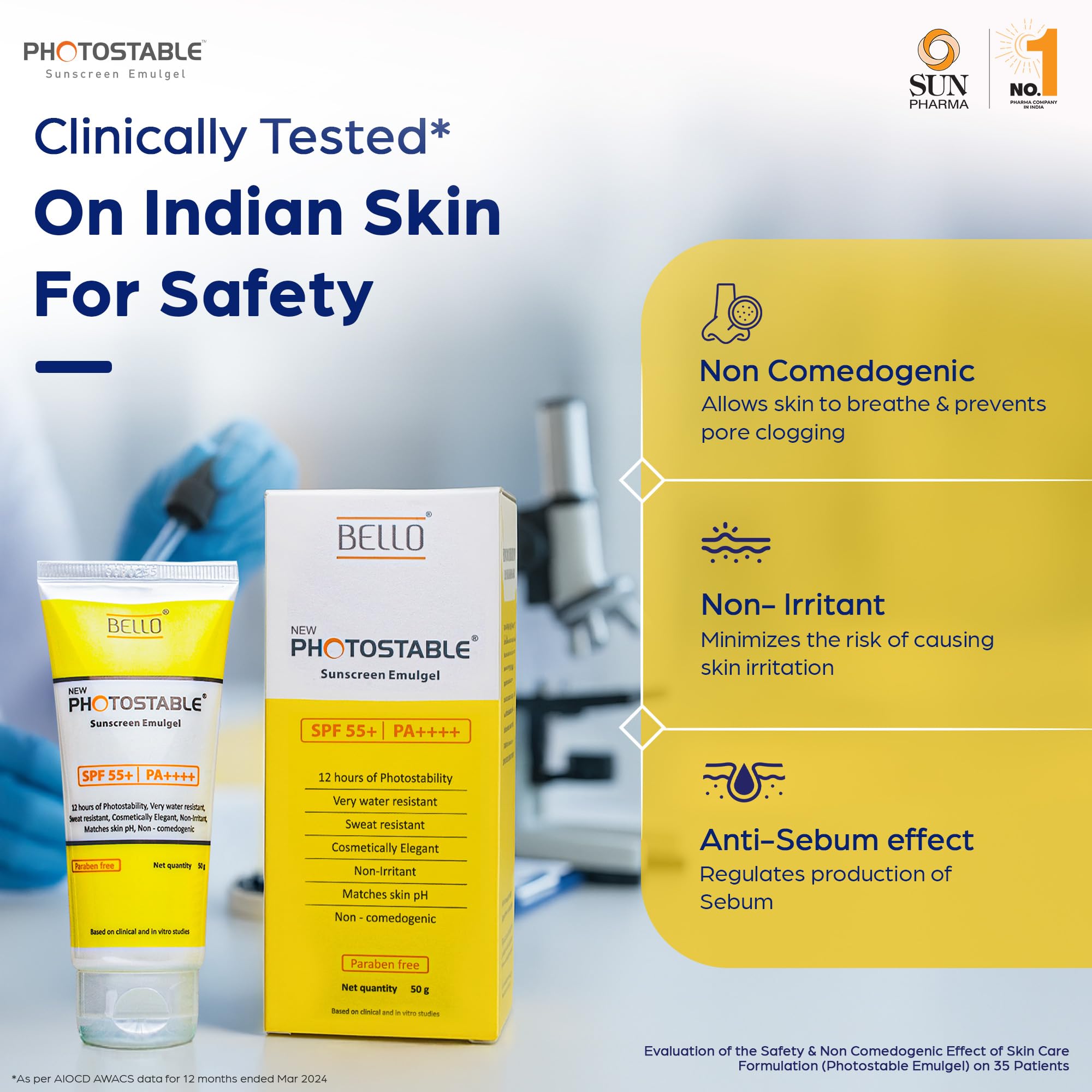 Sunpharma Photostable Emulgel Sunscreen SPF 55+,PA++++, 12 Hour UV Protection, Lightweight, Oil-Control Formula, No White Cast, Dermatologist-Tested, Suitable for All Skin Types, 50 g 4