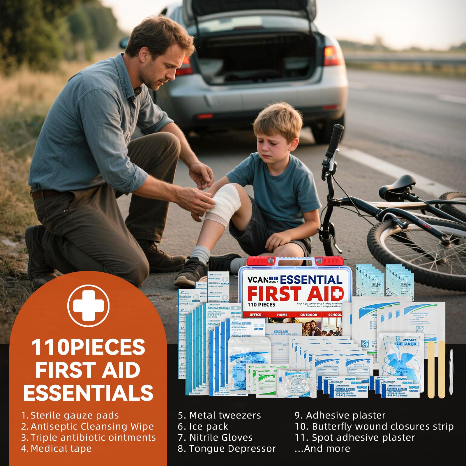 Jump Starter with Air Compressor, VCANENERGY Roadside Emergency Car Kit with 12V Portable Battery Jump Starter & Tire Inflator for Cars, Trucks, SUVs-Car Emergency Kit for Women, Men, Teen