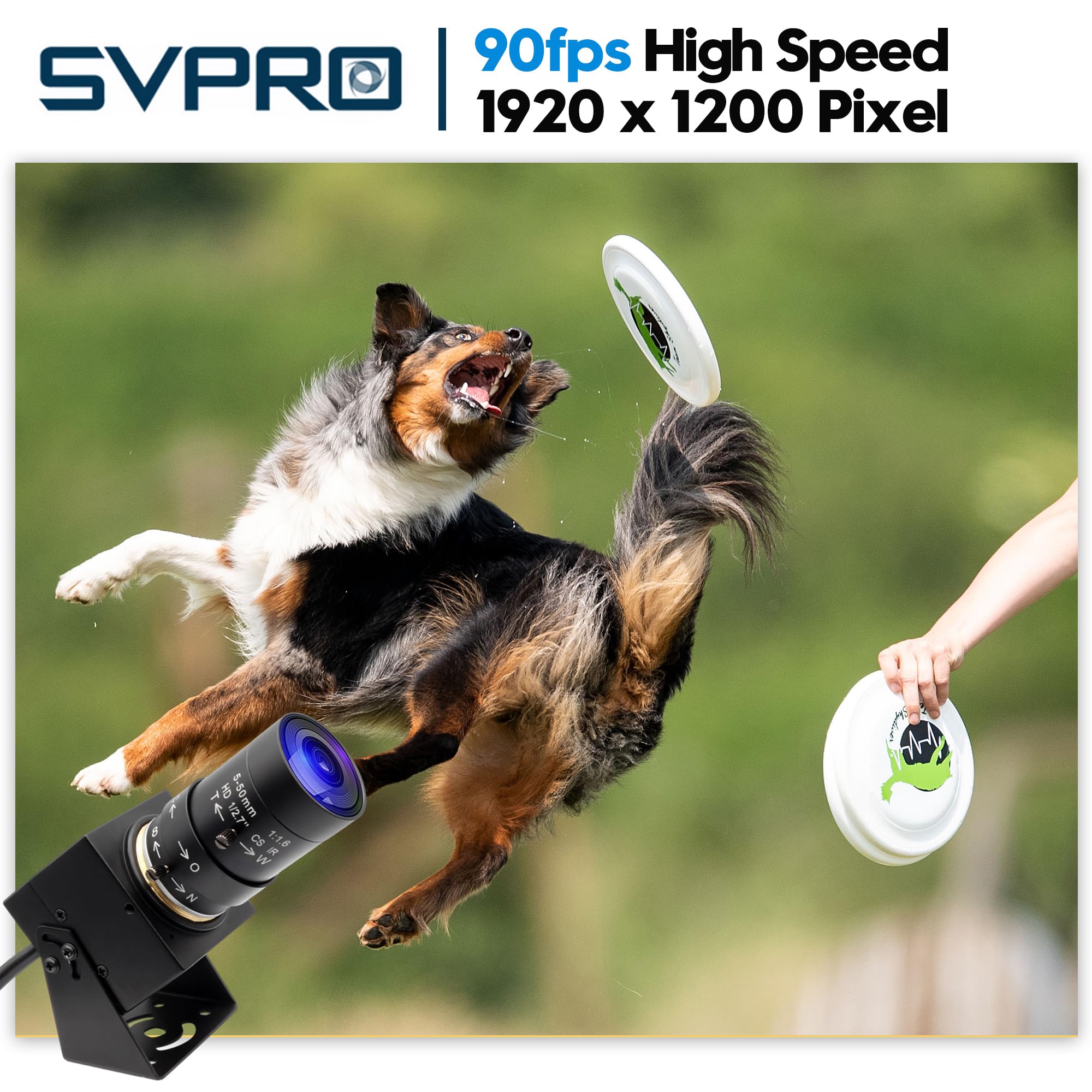 Svpro 2 MP Global Shutter USB Camera 90 FPS Telecamera ad alta velocità con zoom da 5 a 50 mm, messa a fuoco manuale Webcam per Glof Swing, 10 X zoom ottico telecamera industriale USB Plug and Play