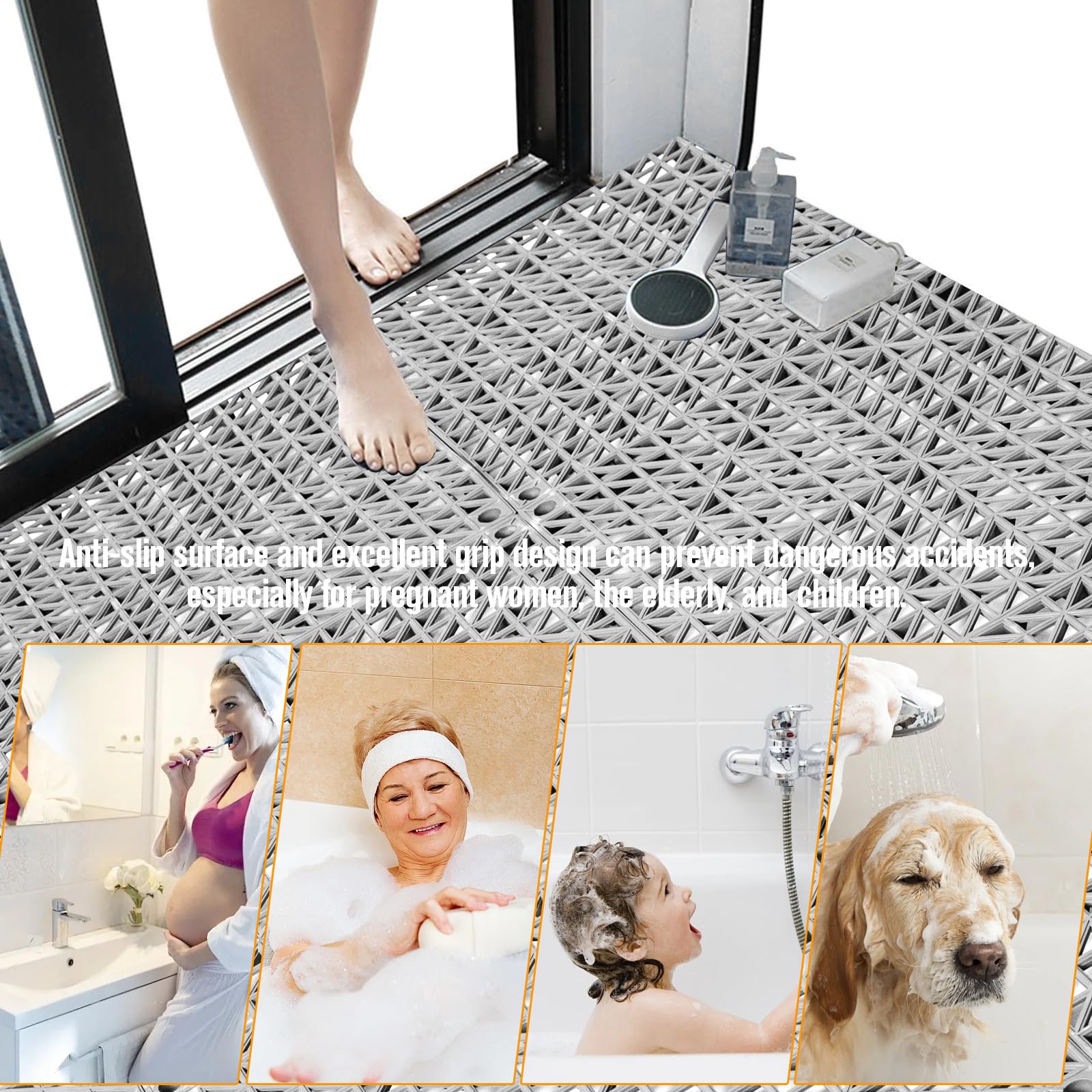 12 Pcs Drainage Mat Modular Interlocking Cushion 11.8" x 11.8" Garage Floor Tiles Non-Slip Splicing Rubber Floor Tiles for Drain, Deck, Pool, Outdoor/Indoor (Grey) — Amazon image 6
