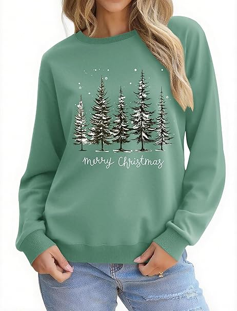 Christmas Sweatshirts for Women Funny Christmas Tree Xmas Cute Graphic Long Sleeve Shirt