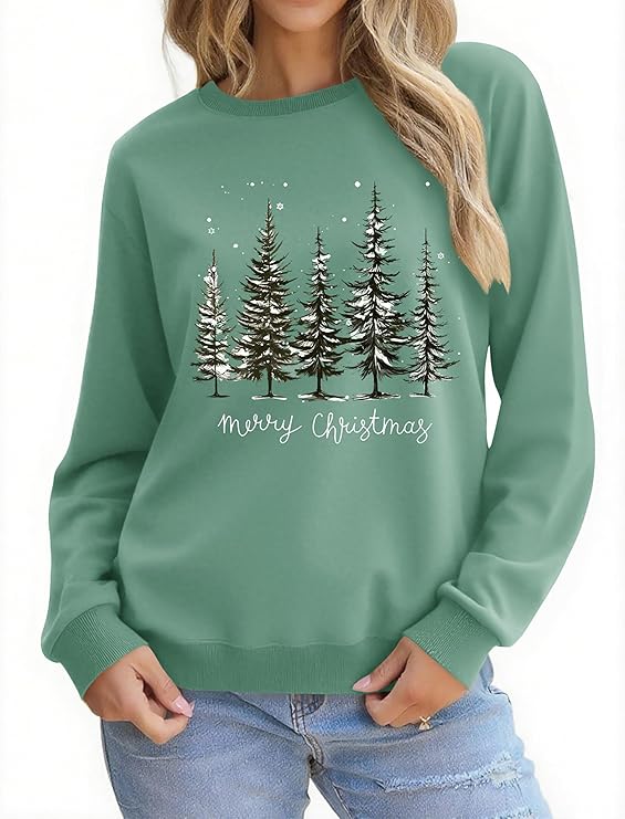 Christmas Sweatshirts for Women Funny Christmas Tree Xmas Cute Graphic Long Sleeve Shirt