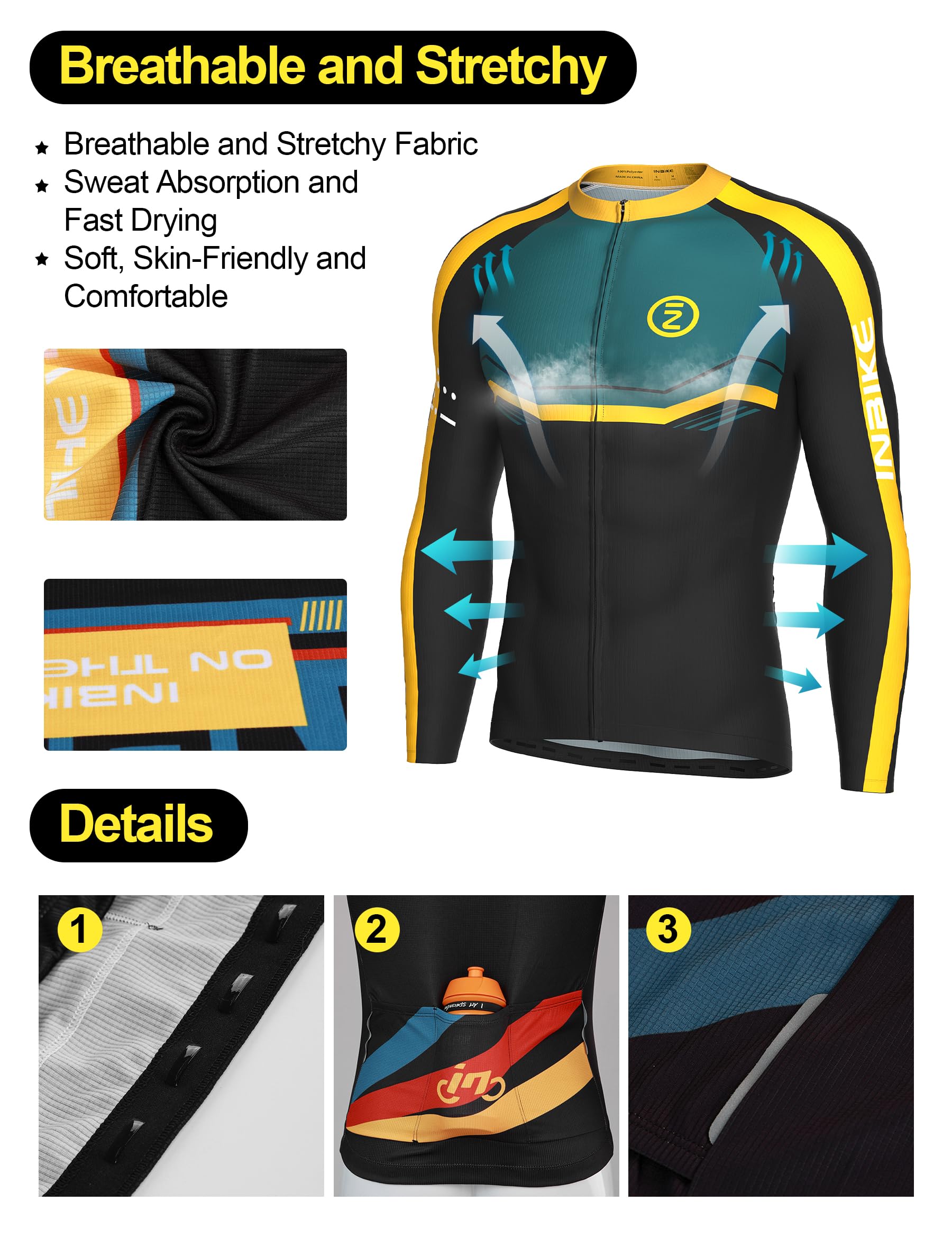 INBIKE Tenue Cycliste Homme Hiver Maillot Manche Longue+Cuissard Long Velo De Route Vtt Vêtements Respirant