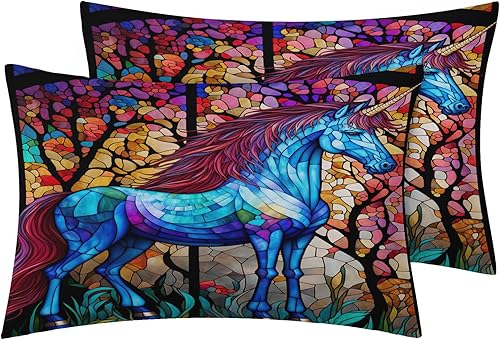 Miniatura 2 de Funda de edredón de unicornio tamaño King  Juego de ropa de cama geométrica colorida de fantasía  3 piezas  Funda de edredón con patrón de