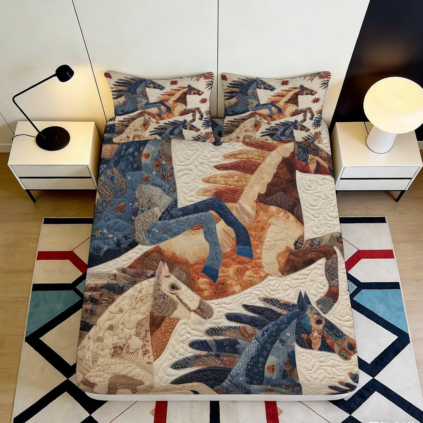 3D Printed Abstract Horse Fitted Sheet Microfiber Soft Breathable Artistic Bed Cover for Bedroom Guest Room Decor 90x200x25cm