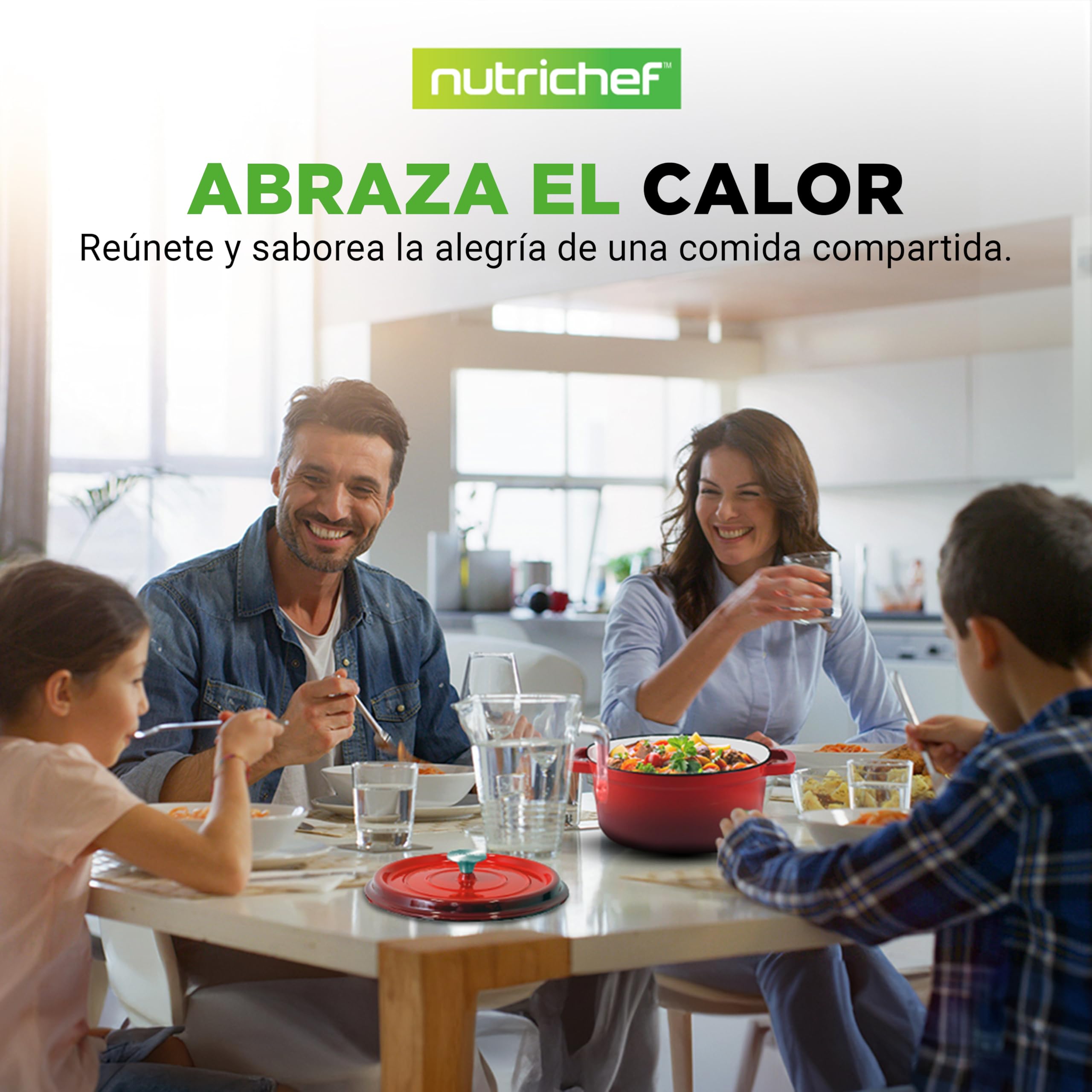 Nutrichef Olla de hierro fundido, Redonda, Esmaltada, 5 cuartos, Recubierta de porcelana, Con tapa