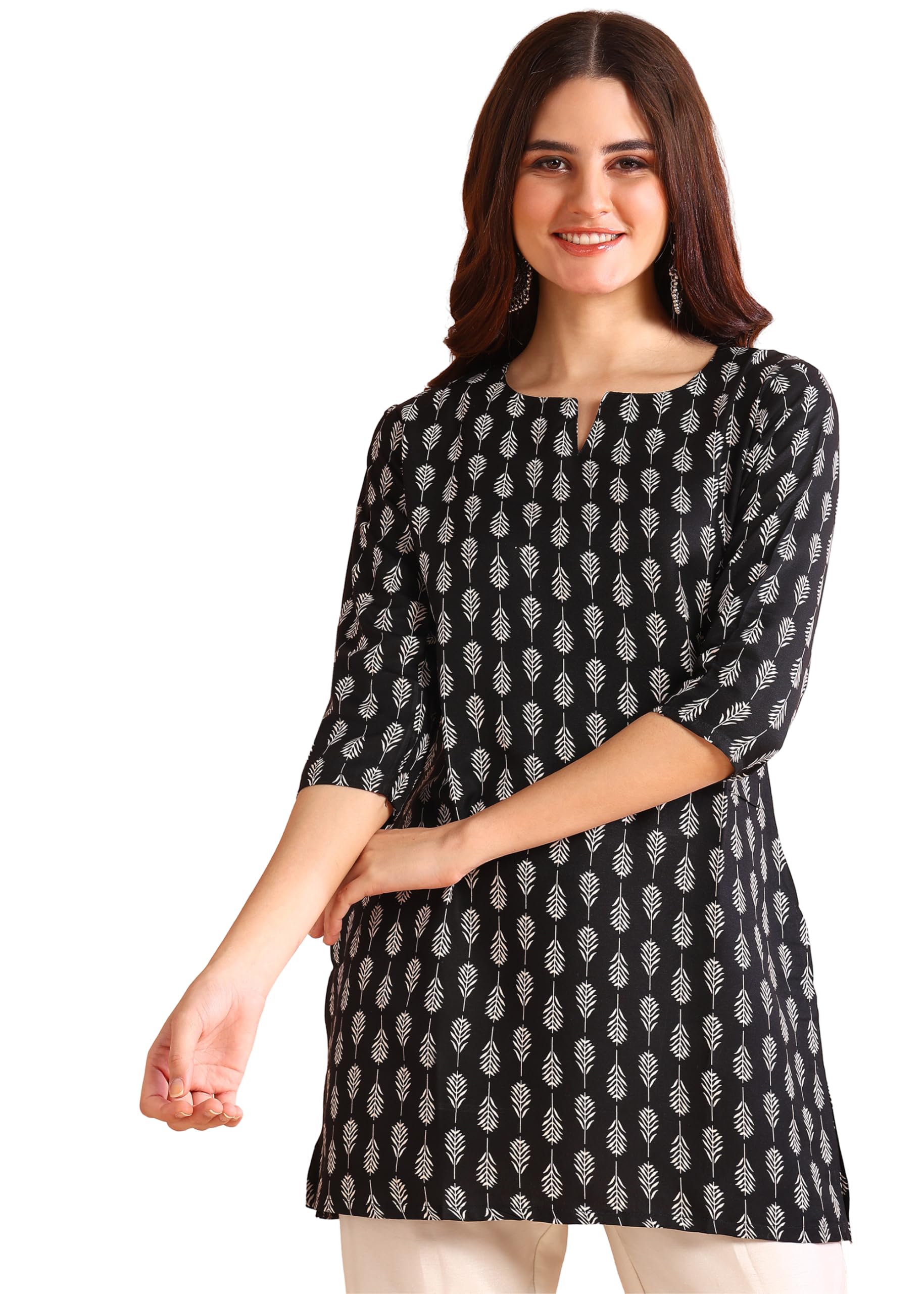 DSK Studio Women's Short Kurti in Black Rayon Cotton Blend | Ladies Ethnic Tunic | Office