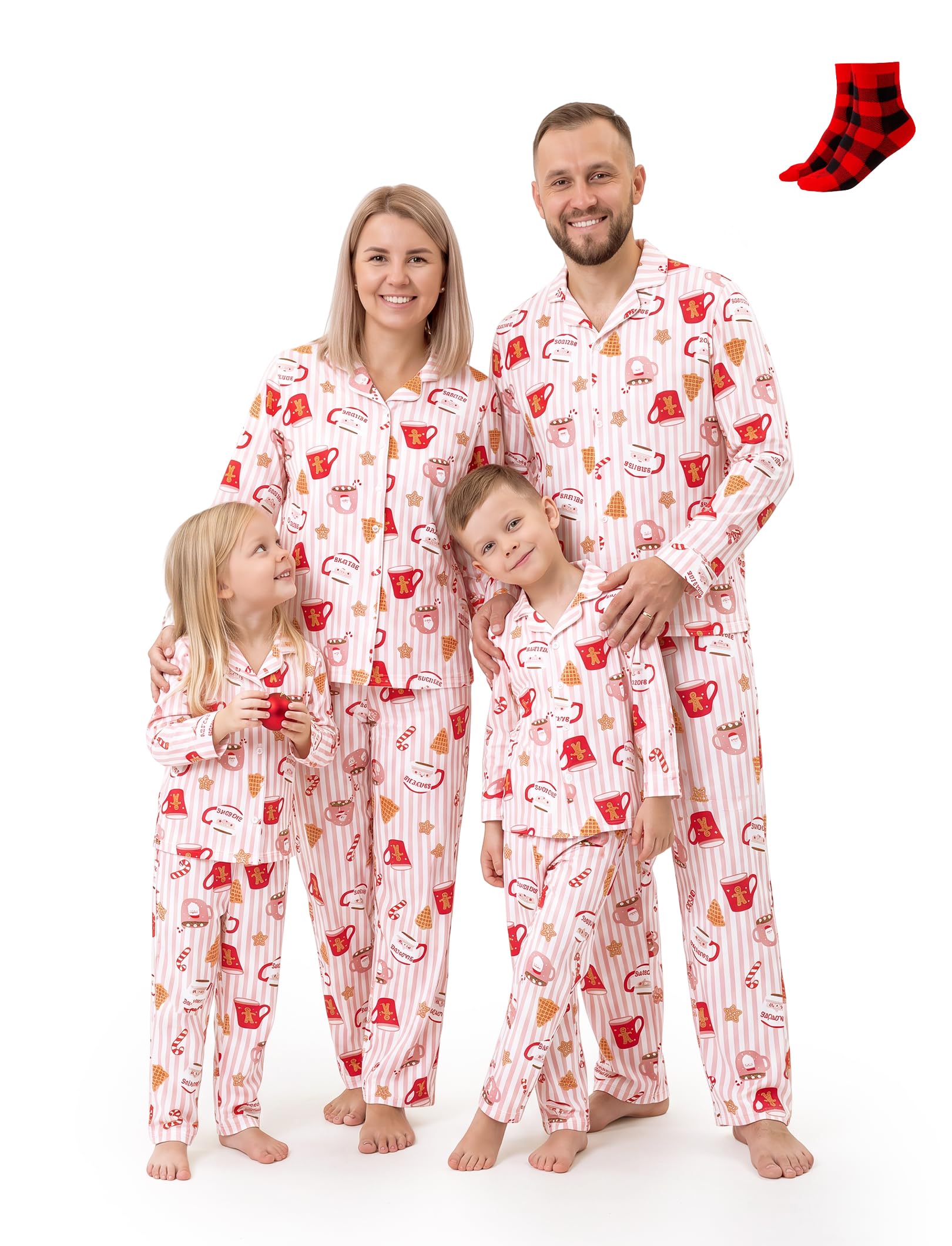 PATPAT Family Matching Christmas Pajamas, Button Down Pjs for Family Christmas Party Long Sleeve Lounge Sets