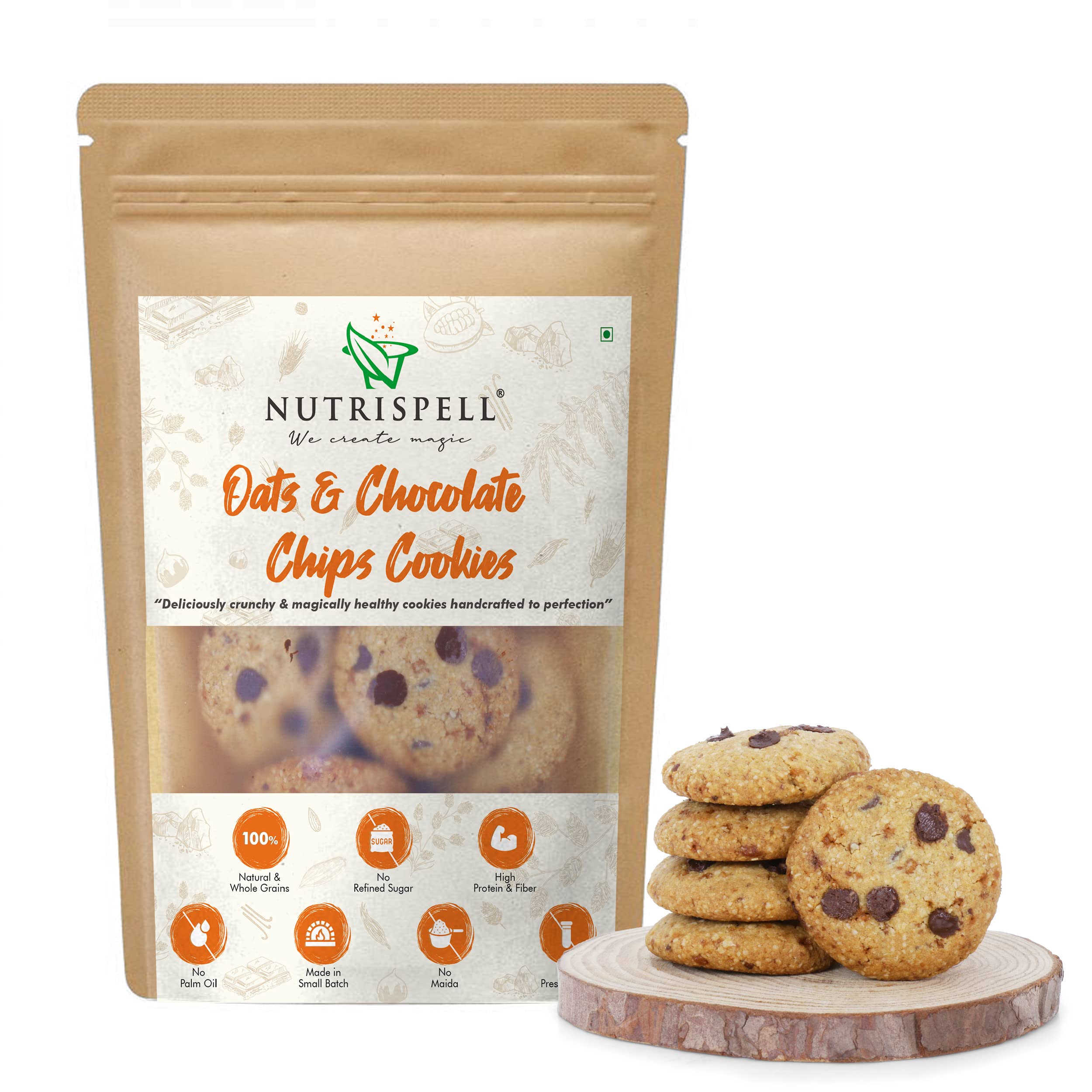 Nutrispell Oats & Chocolate Chips Cookies, High Protein High Fibre Biscuits, No maida, No sugar, No preservatives, Oats & jaggery Cookies, Healthy Snack for kids & adults, 150g (B0BS9H72MG) Amazon Price History, Amazon Price Tracker