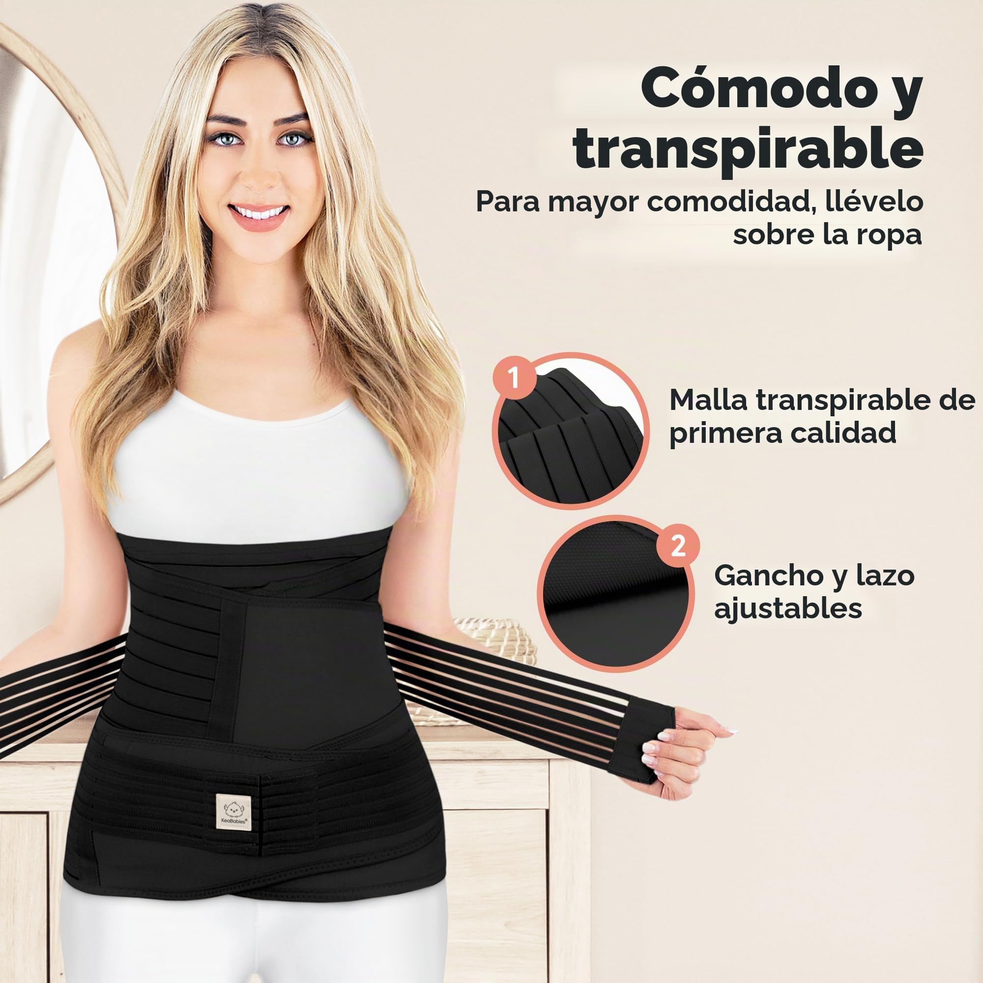 KeaBabies Envoltura De Recuperación De Apoyo del Vientre Posparto 3 en 1 - Banda De Vientre para Posnatal, Embarazo, Maternidad - Fajas para Mujeres Body Shaper (Midnight Black, M/L)