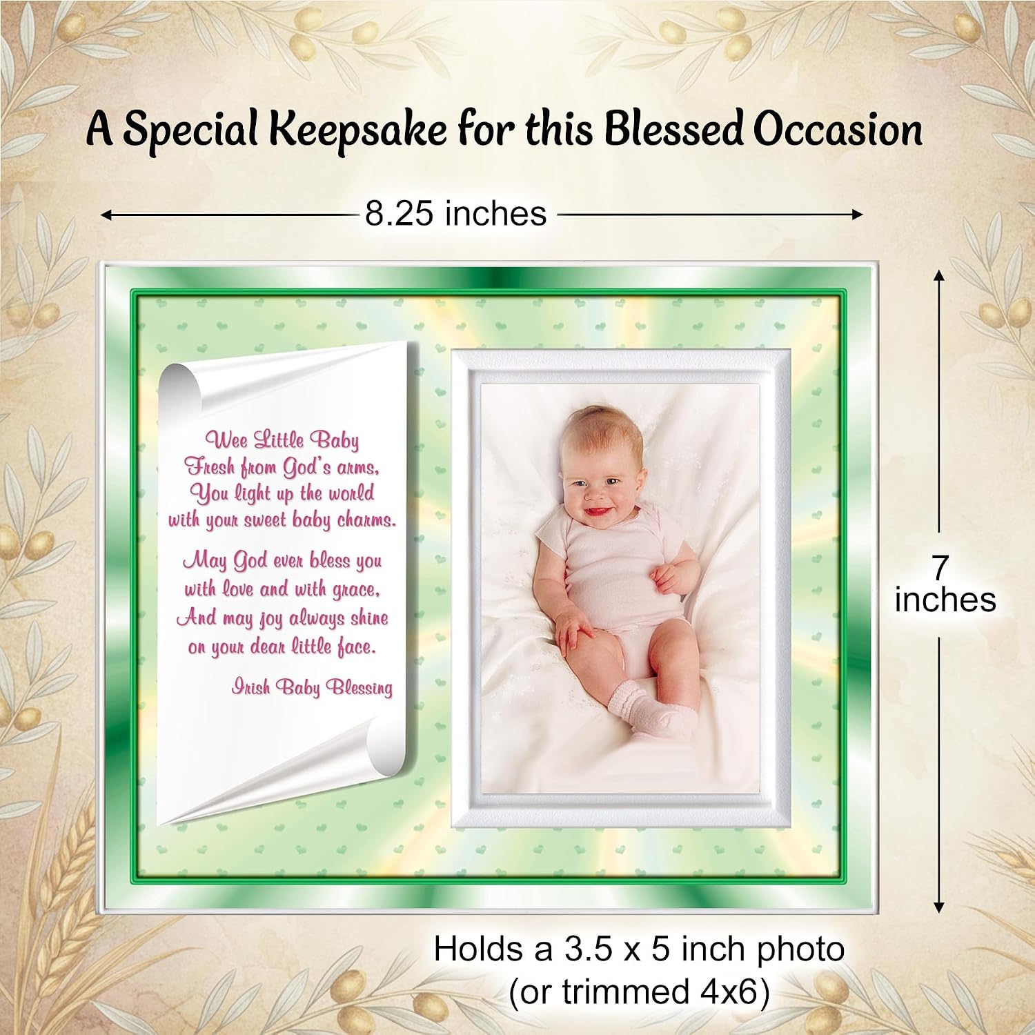 Irish Baby Blessing Picture Frame Keepsake – Traditional Christian Blessing Gift from Grandparents – Holds 3.5x5 Photo image 4
