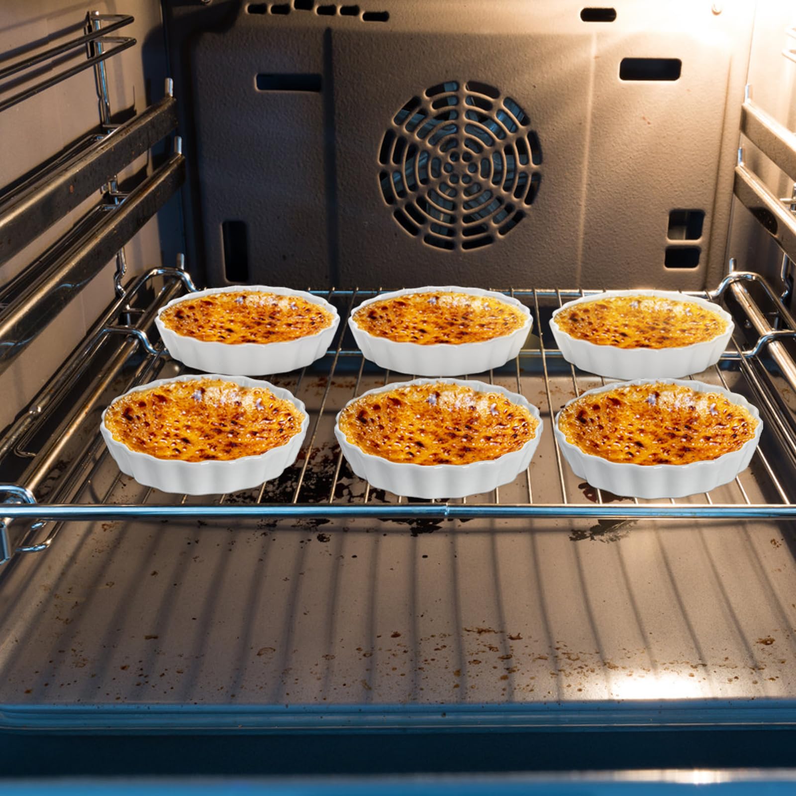 Foraineam Juego de 8 piezas de porcelana poco profunda Ramekins, 5 onzas de crema Brulee Ramekin Platos redondos para hornear Ramekins Set