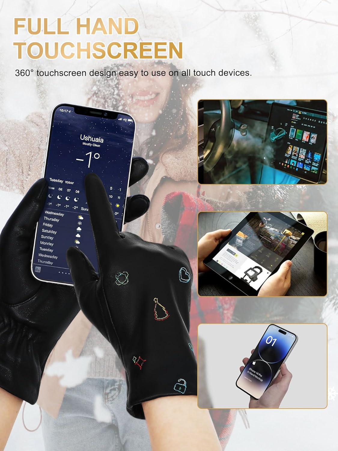 FIORETTO Women’s Winter Chrome-Free Sheepskin Leather Gloves Cashmere Wool Lined, Touchscreen & Embroidered W25003 - Image 3