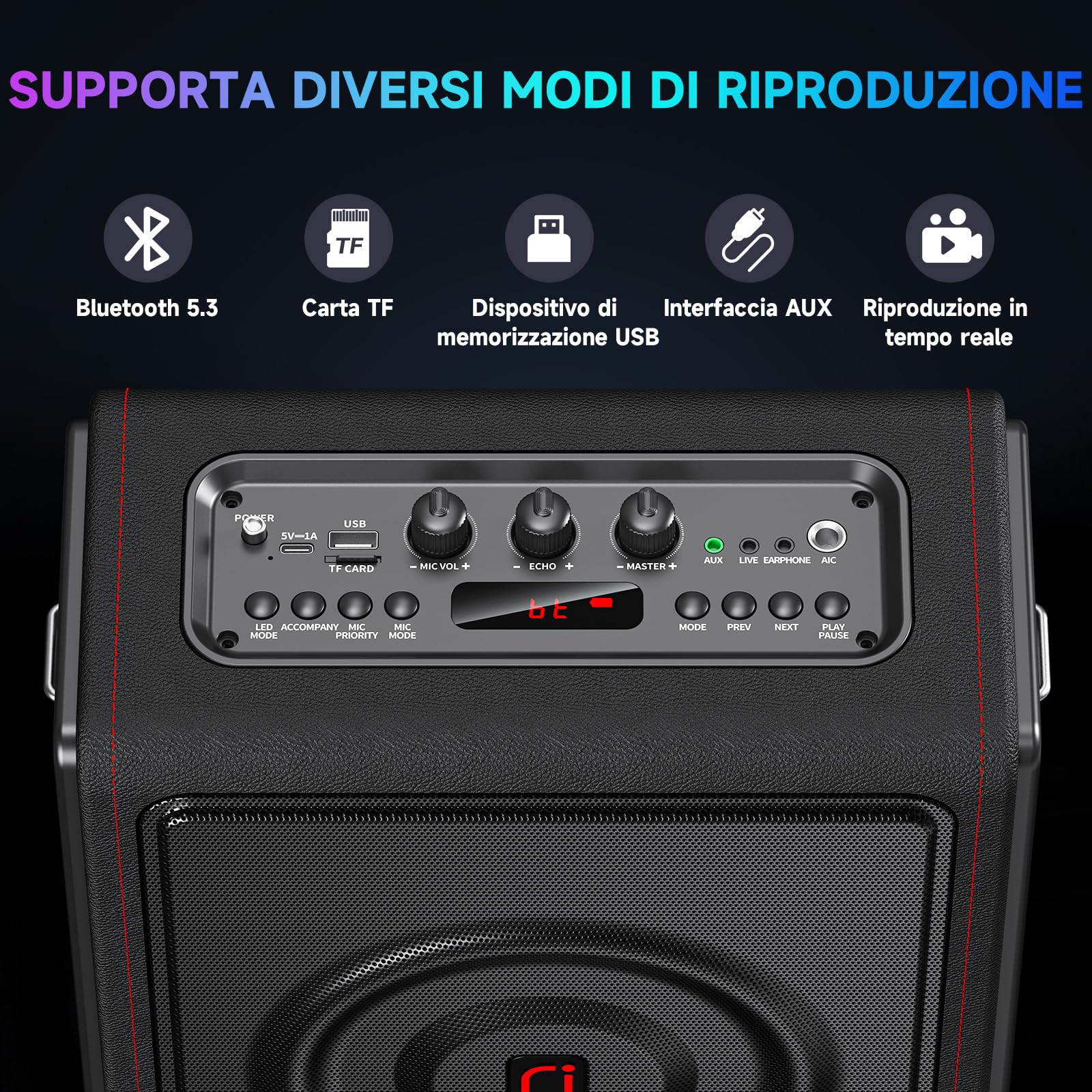 HWWR Karaoke con 2 microfoni wireless, Altoparlante karaoke cassa Bluetooth 5.3 portatile con subwoofer aggiornato, sistema PA con regolazione dell'eco, Regali di Natale adatti ad adulti e bambini