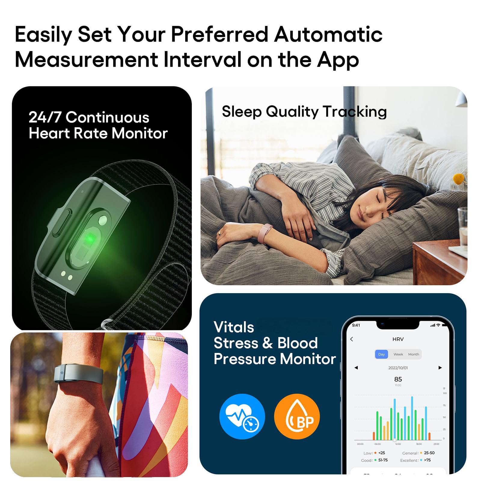 Podómetro pulsera estrecha sin pantalla para mujer y hombre, pulsera inteligente sin aplicación ni teléfono móvil, monitor de sueño, frecuencia cardíaca, fitness, calorías, oro rosa, plata y negro
