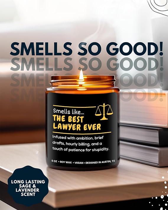 Funny Lawyer Candle, Best Lawyer Gifts for Women & Men, Law School Graduation Gifts, Cool Presents for Lawyers, Paralegal & Judge Gift, Future Attorney Presents, Studying for The Bar Exam Gift