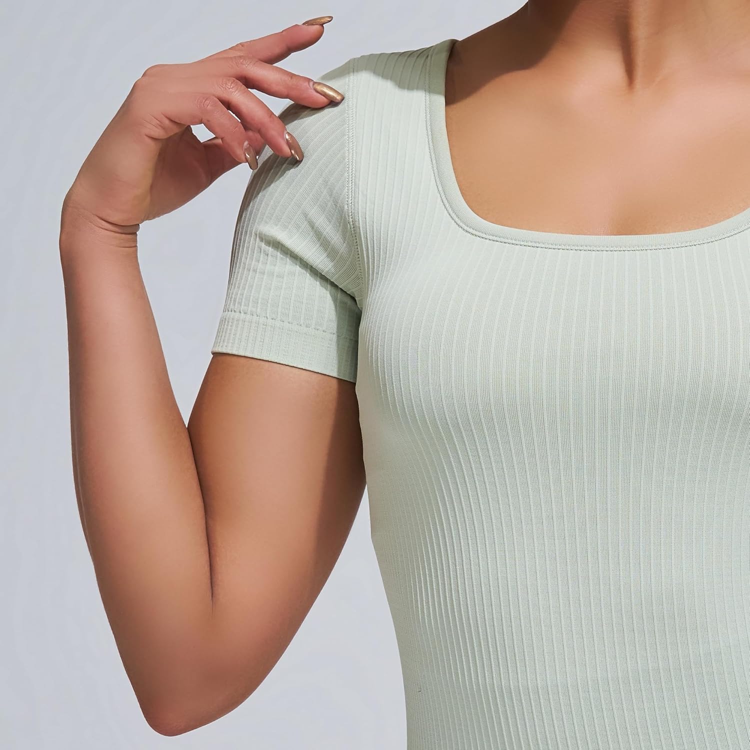 sphinx cat Seamless Ribbed Workout Yoga Fitted Tee Shirts Short-Sleeve Tops for Women with Built in Bra - Image 4