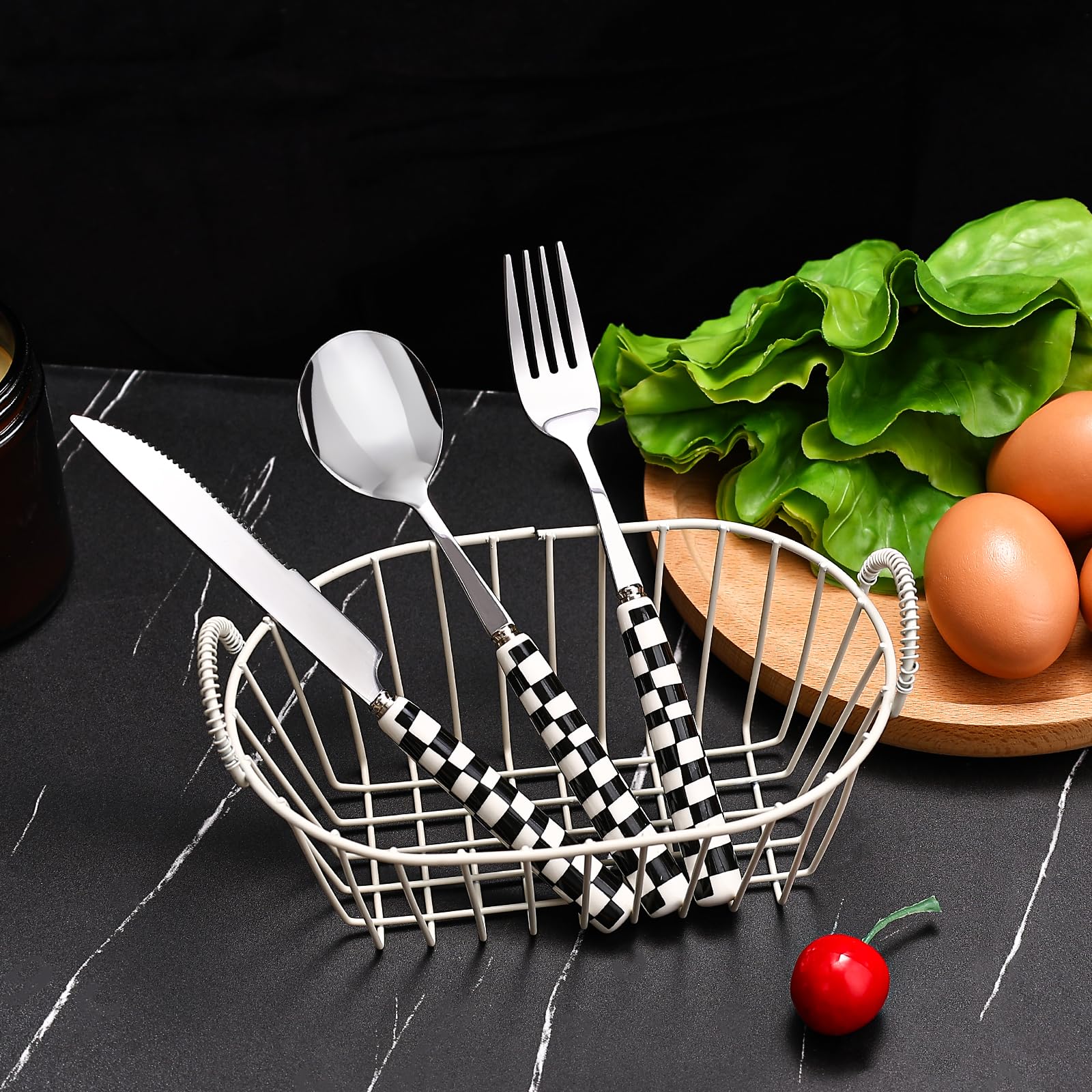 Koythin 3-Piece Black Check Stainless Steel Cutlery Set — Amazon image 4