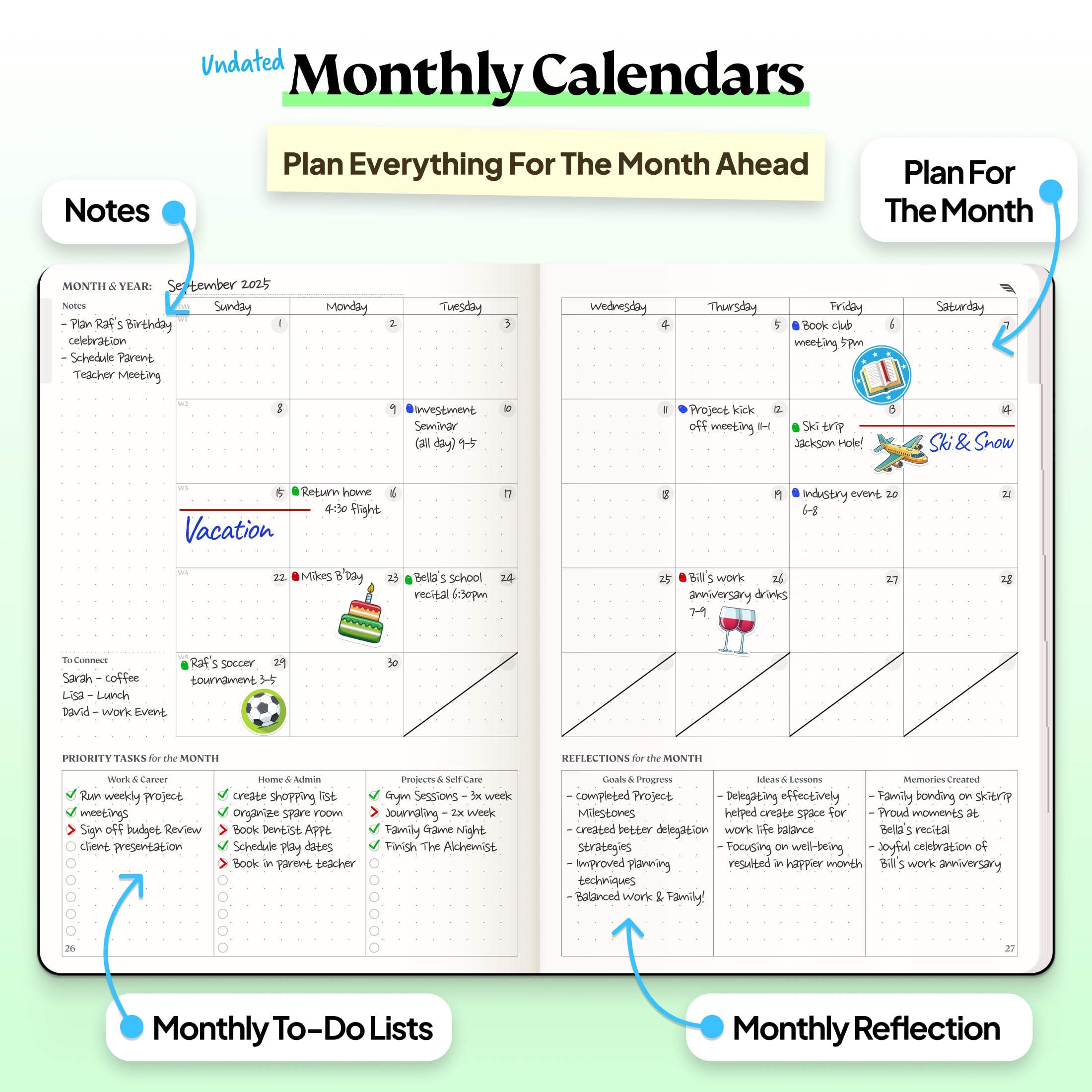 Roterunner Agenda A5, 14,7 x 21,1 cm, non datata, 2026, giornaliera, settimanale e mensile, strumento per la definizione degli obiettivi di produttività, per lavoro, casa, ADHD, per adulti, diario per