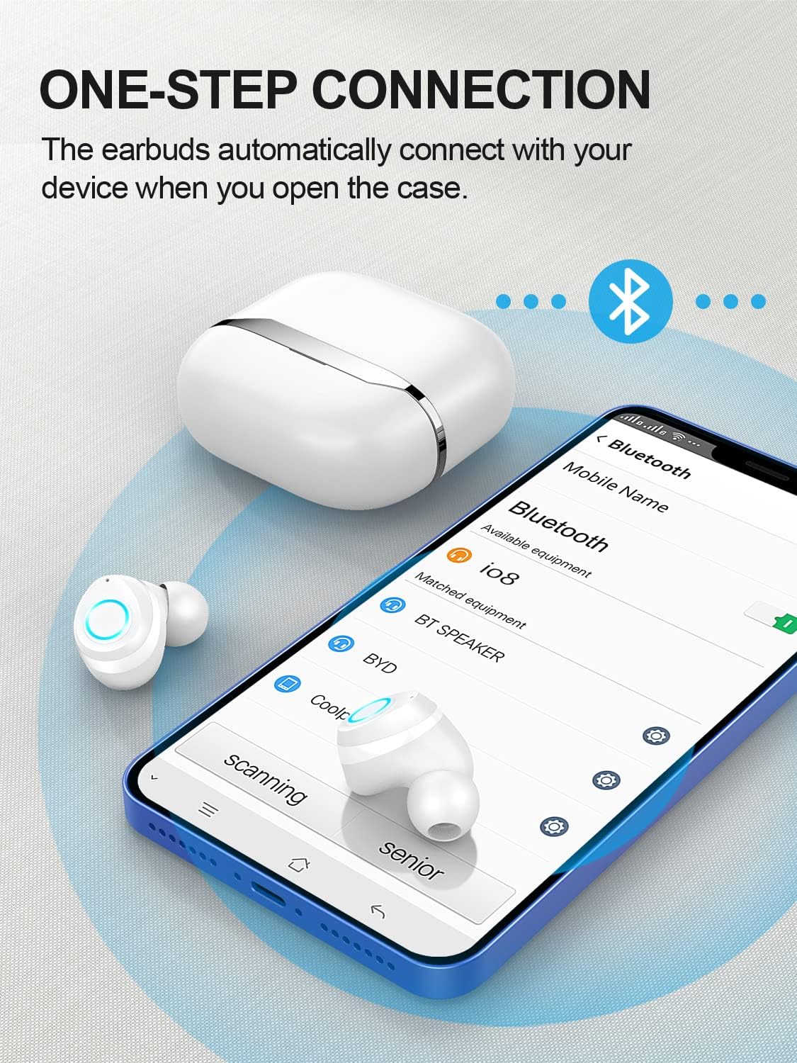 Wireless Earbud, Bluetooth 5.1 Headphones with Microphone Deep Bass Bluetooth Earphones in-Ear, CVC8.0 Noise Cancelling Earbud for Sport Running Gym IPX7 Waterproof, 30H Playtime, Touch Control White