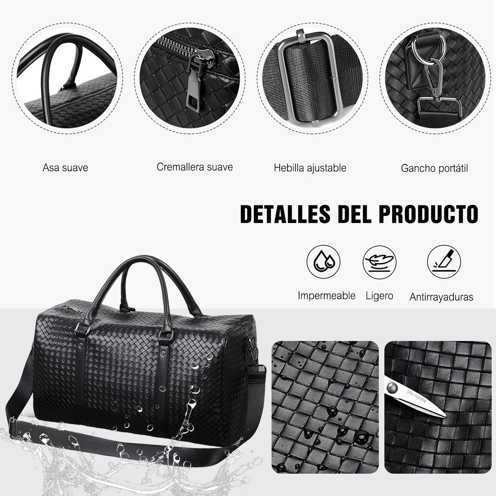 FANDARE Bolsa de Viaje para Mujer Hombre Bolso de Mano Deporte Tejido para Mujer Bolsas de Cabina Equipaje Negocio Bolsa de Gimnasio Natación con Compartimento húmedo/seco Impermeable PU Cuero Marrón