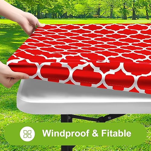 Miniatura 2 de Smiry - Mantel de vinilo elástico ajustable, mantel rectangular de 30 x 72 pulgadas con parte trasera de franela para mesa plegable de 6 pies,