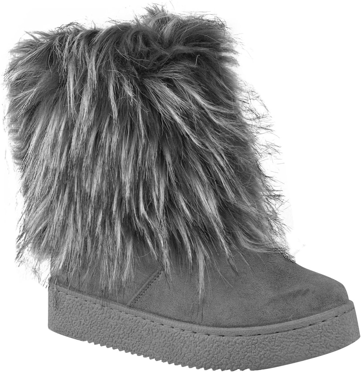 Fashion Thirsty Womens Flat Faux Fur Furry Winter Ankle Boots Low Heel Fluffy Casual Size 10